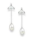 925 Sterling Silver Pearl Whale Tail Push-Back Earrings
