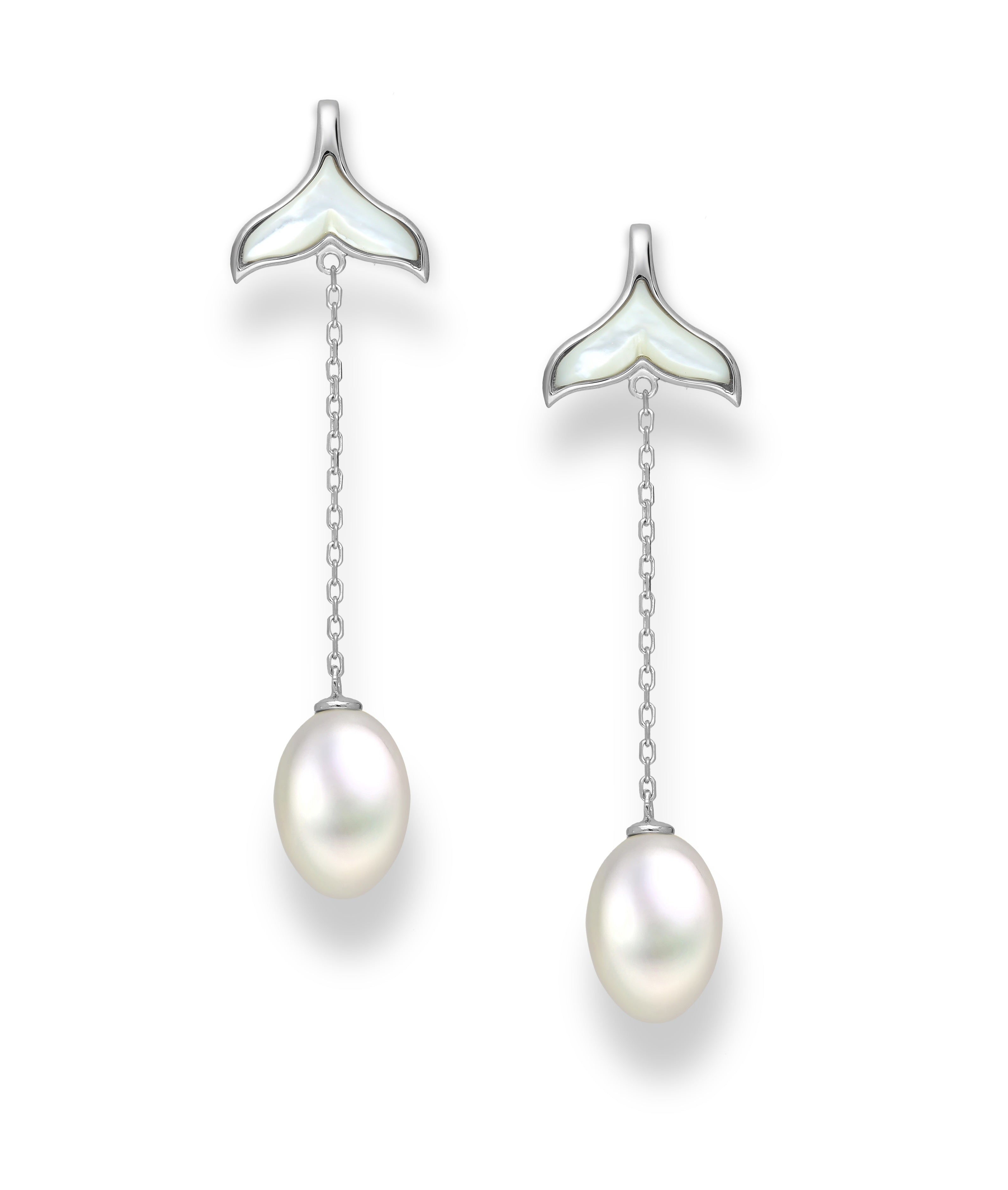 925 Sterling Silver Pearl Whale Tail Push-Back Earrings