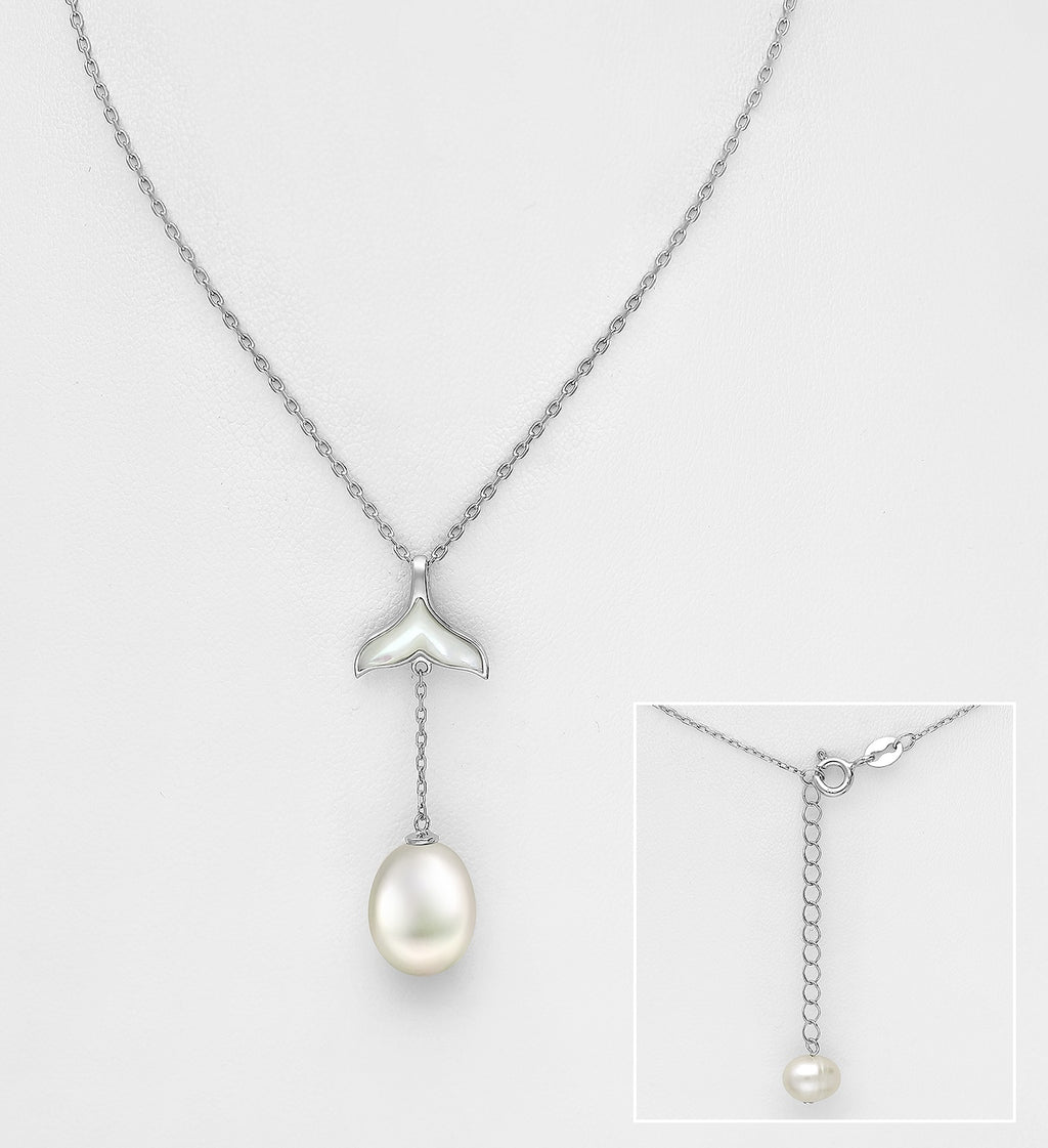 925 Sterling Silver Pearl Whale Tail Necklace