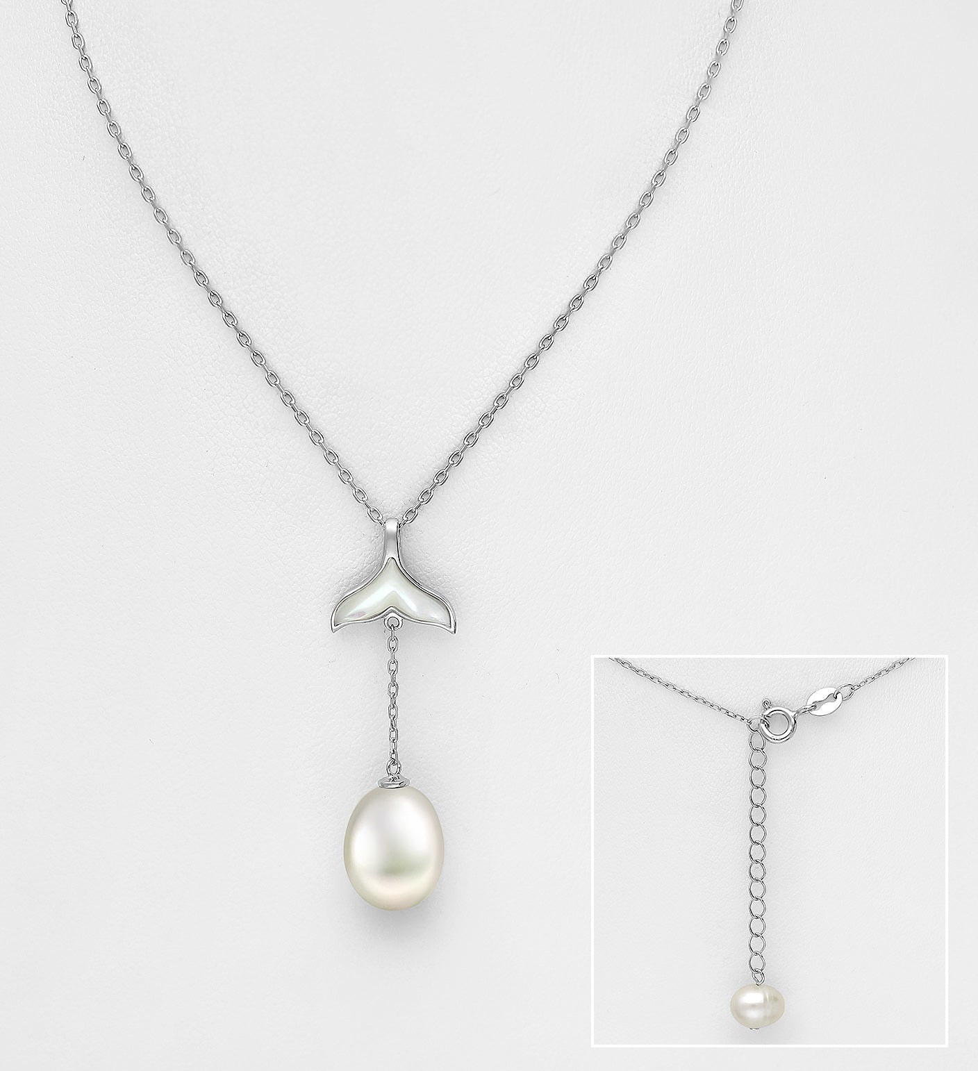 925 Sterling Silver Pearl Whale Tail Necklace
