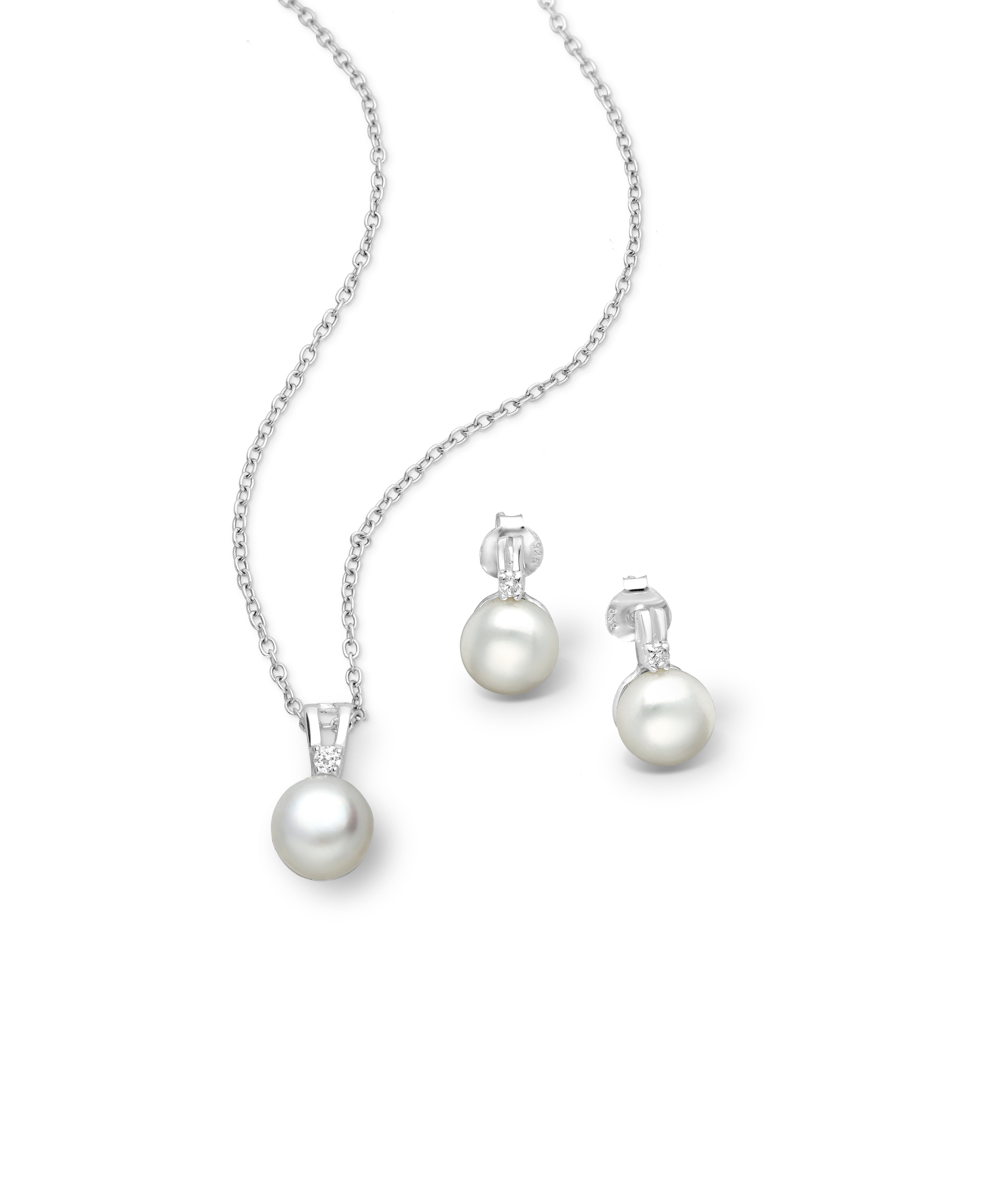 925 Sterling Silver Earrings and Pendant Pearl Jewelry Set