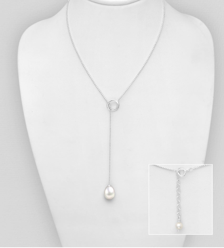 925 Sterling Silver Circle Pearl Necklace