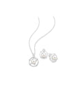 925 Sterling Silver Circle Pendant and Push-Back Earrings Pearl Jewelry Set