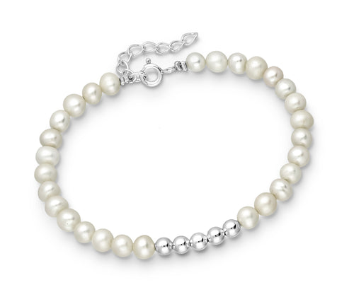 925 Sterling Silver Ball Pearl Bracelet