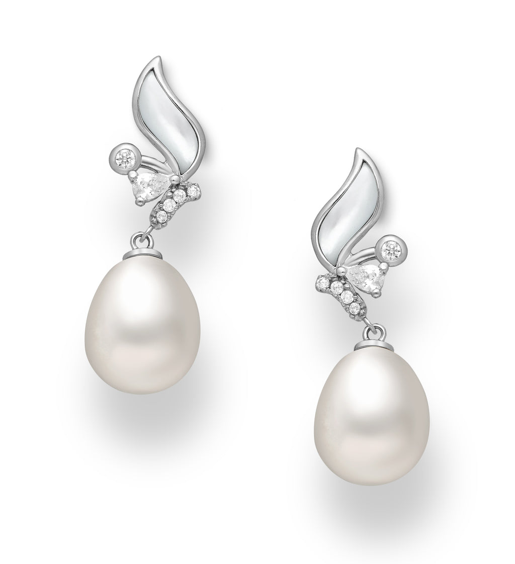 925 Sterling Silver Butterfly Push-Back Pearl Earrings