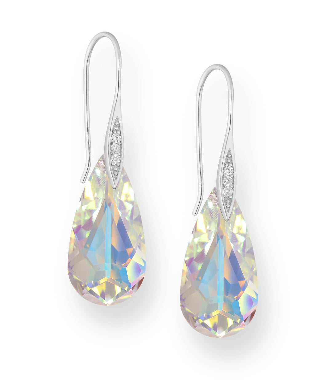 925 Sterling Silver Pear-Shaped Hook Austrian Crystals Aurore Boreale Earrings