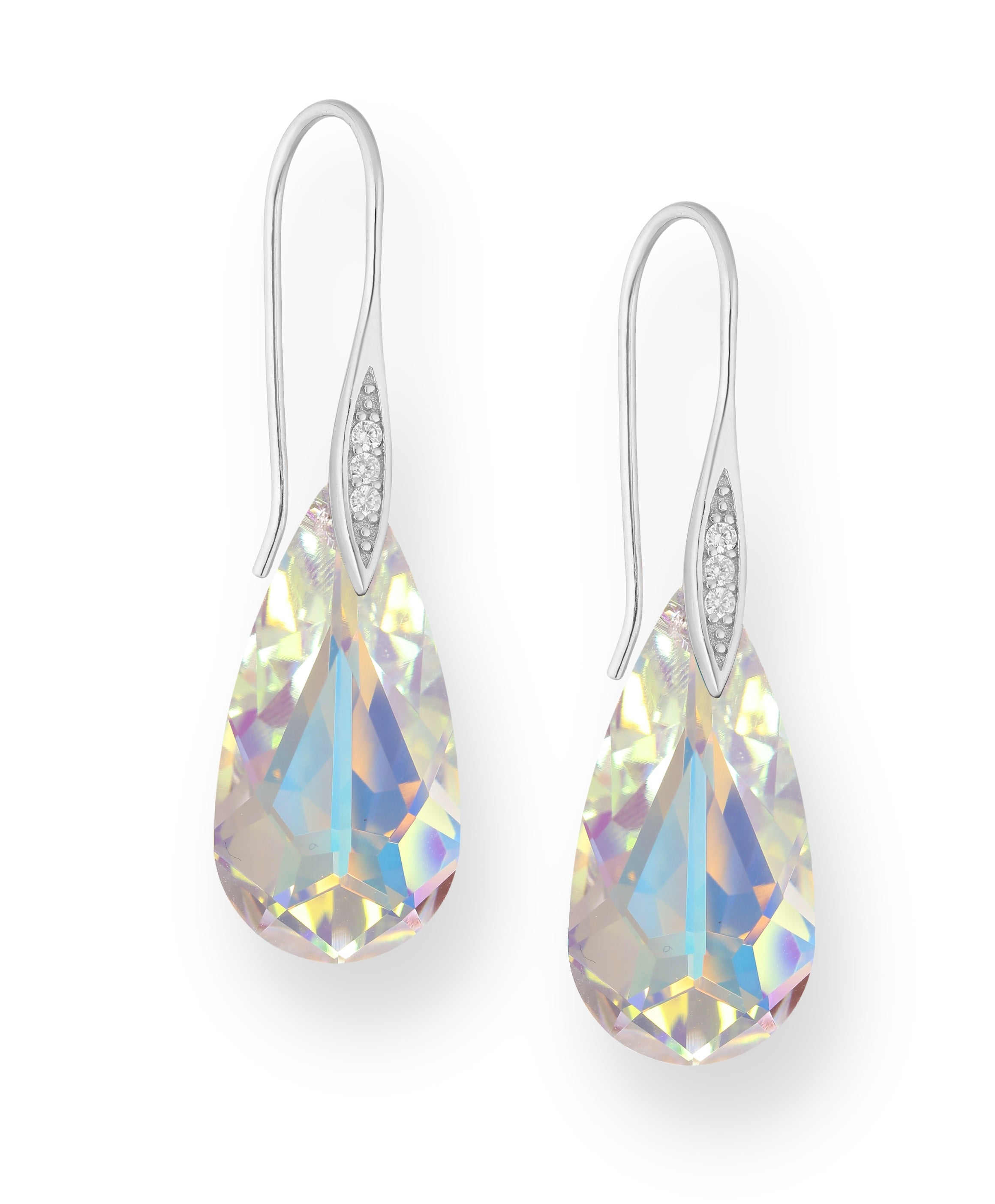925 Sterling Silver Pear-Shaped Hook Austrian Crystals Aurore Boreale Earrings