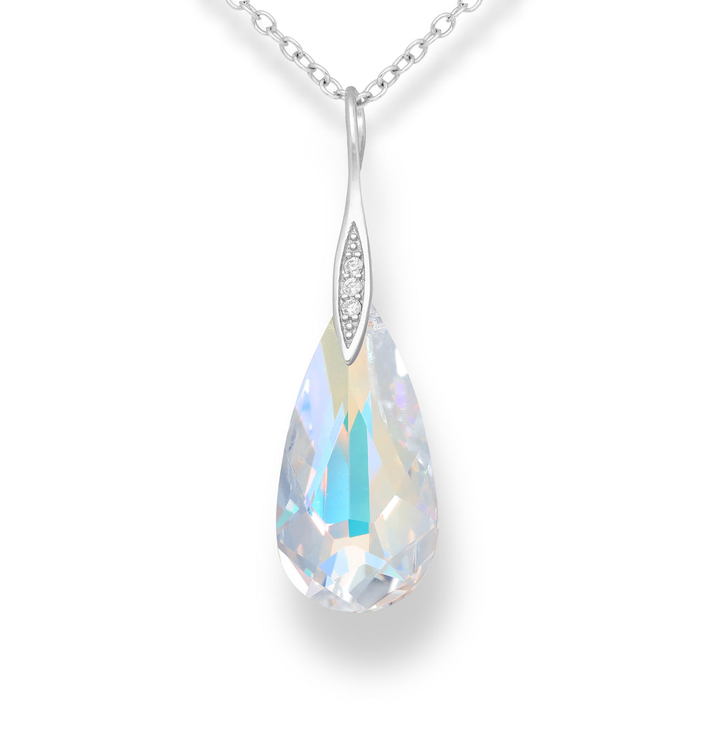 925 Sterling Silver Pear-Shaped Aurore Boreale Austrian Crystal Pendant