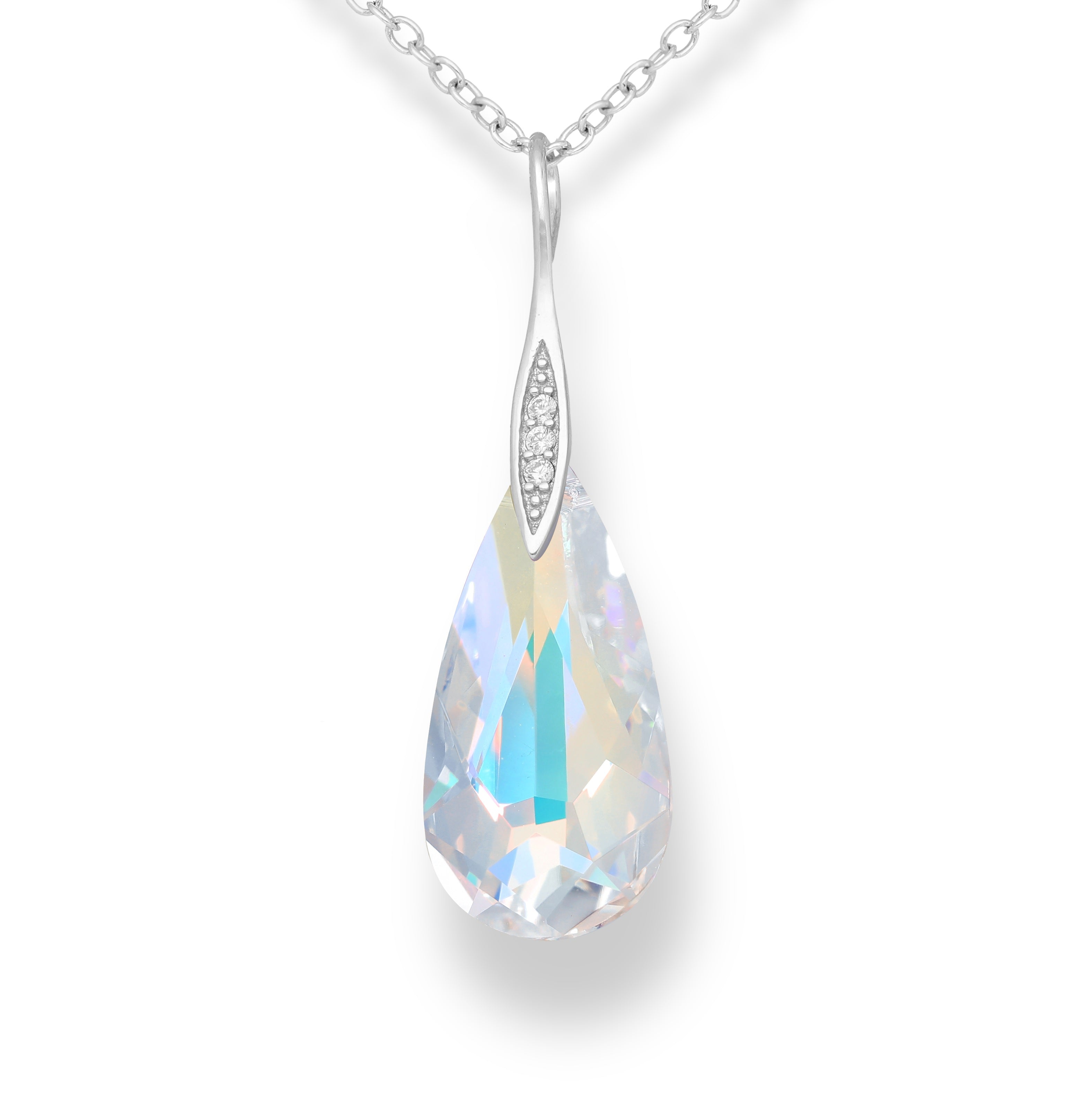 925 Sterling Silver Pear-Shaped Aurore Boreale Austrian Crystal Pendant