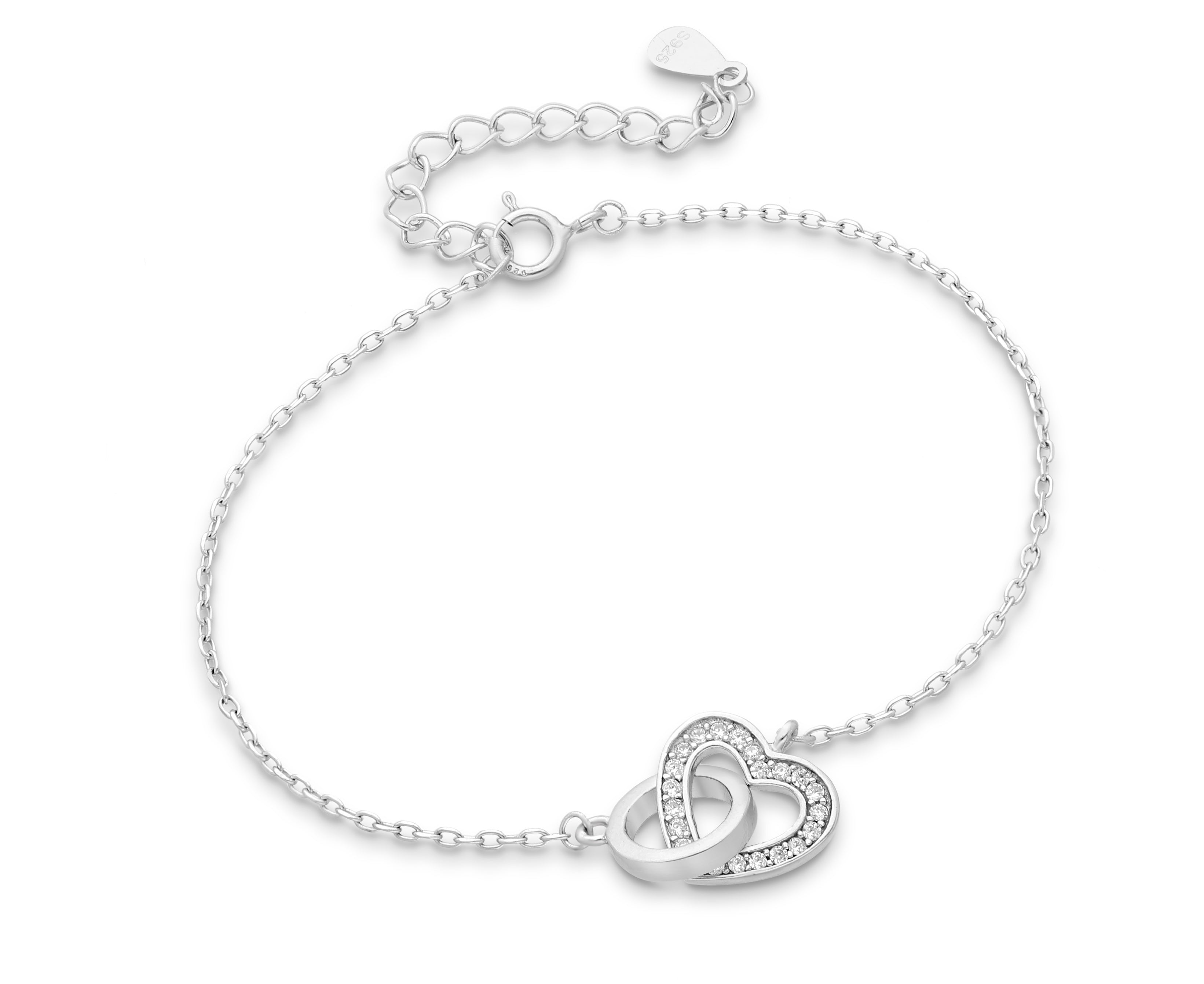 925 Sterling Silver Heart Links Bracelet