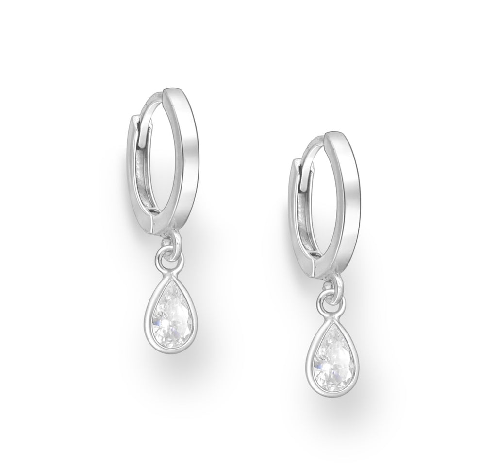 925 Sterling Silver Droplet Hoop Earrings