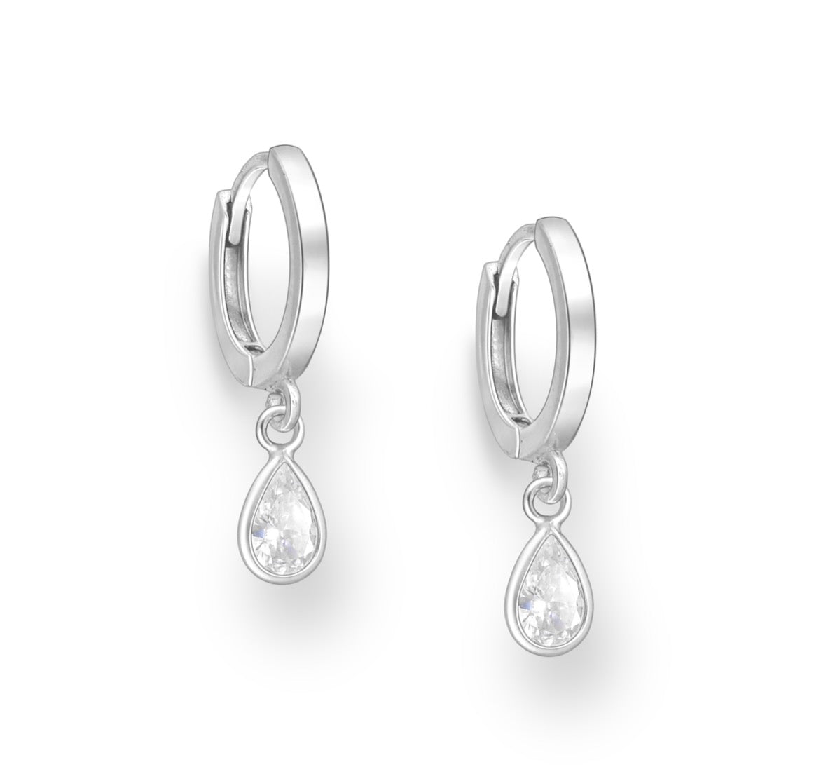 925 Sterling Silver Droplet Hoop Earrings