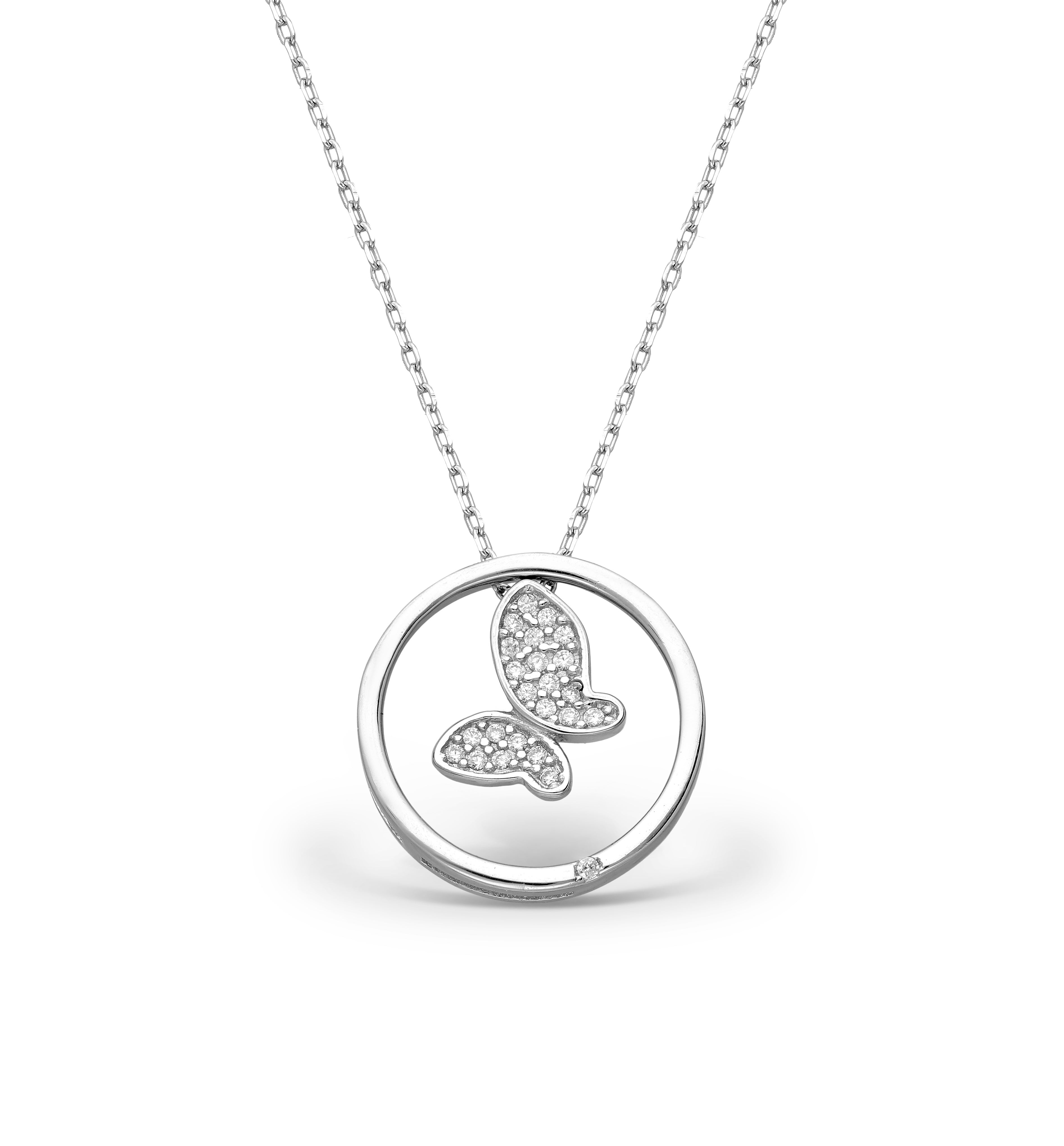 925 Sterling Silver Circle Butterfly Necklace