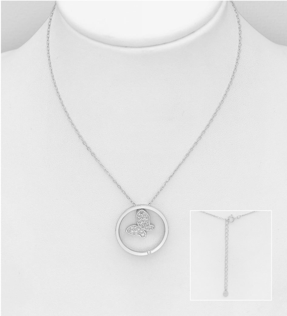 925 Sterling Silver Circle Butterfly Necklace