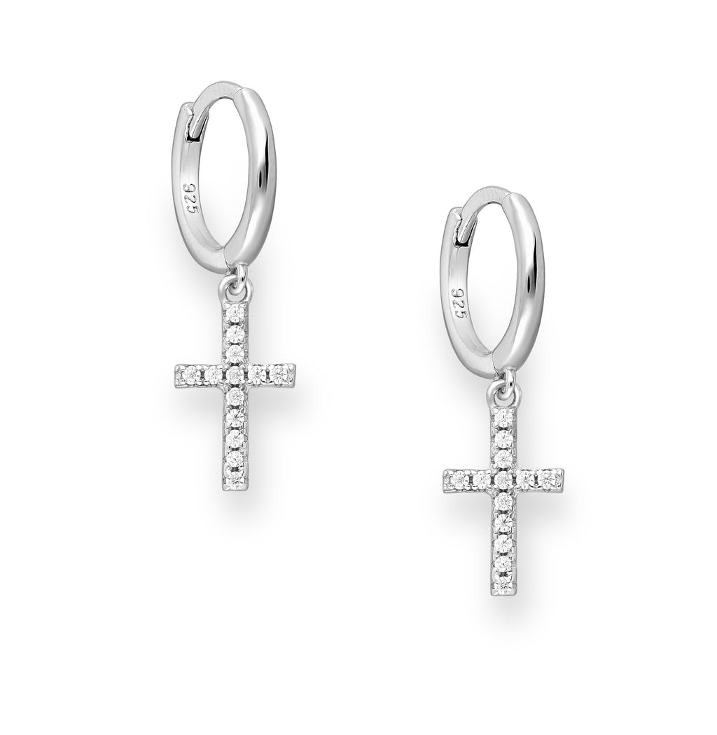 925 Sterling Silver Cross Hoop Earrings