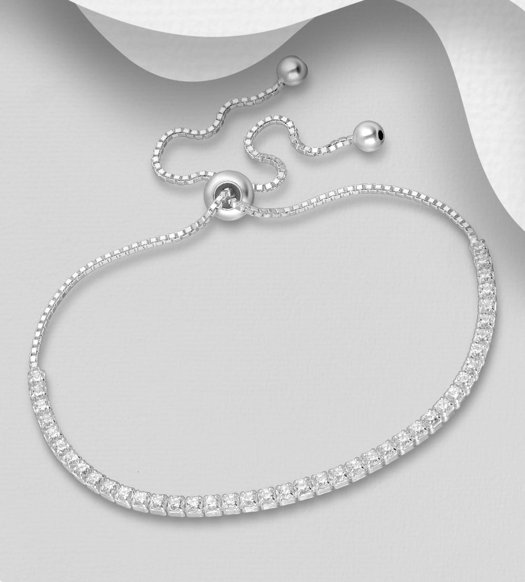 925 Sterling Silver Tennis Adjustable Bracelet