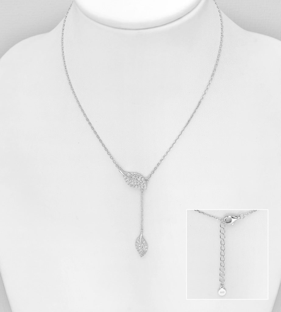 925 Sterling Silver Leaf Y Necklace