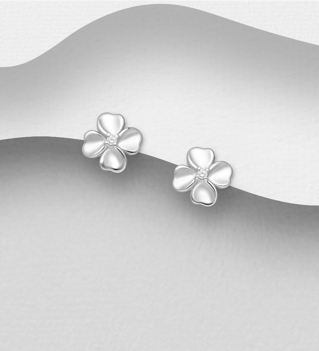 925 Sterling Silver Clover Push-Back Earrings