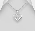 925 Sterling Silver Cross and Heart Push-Back Pendant