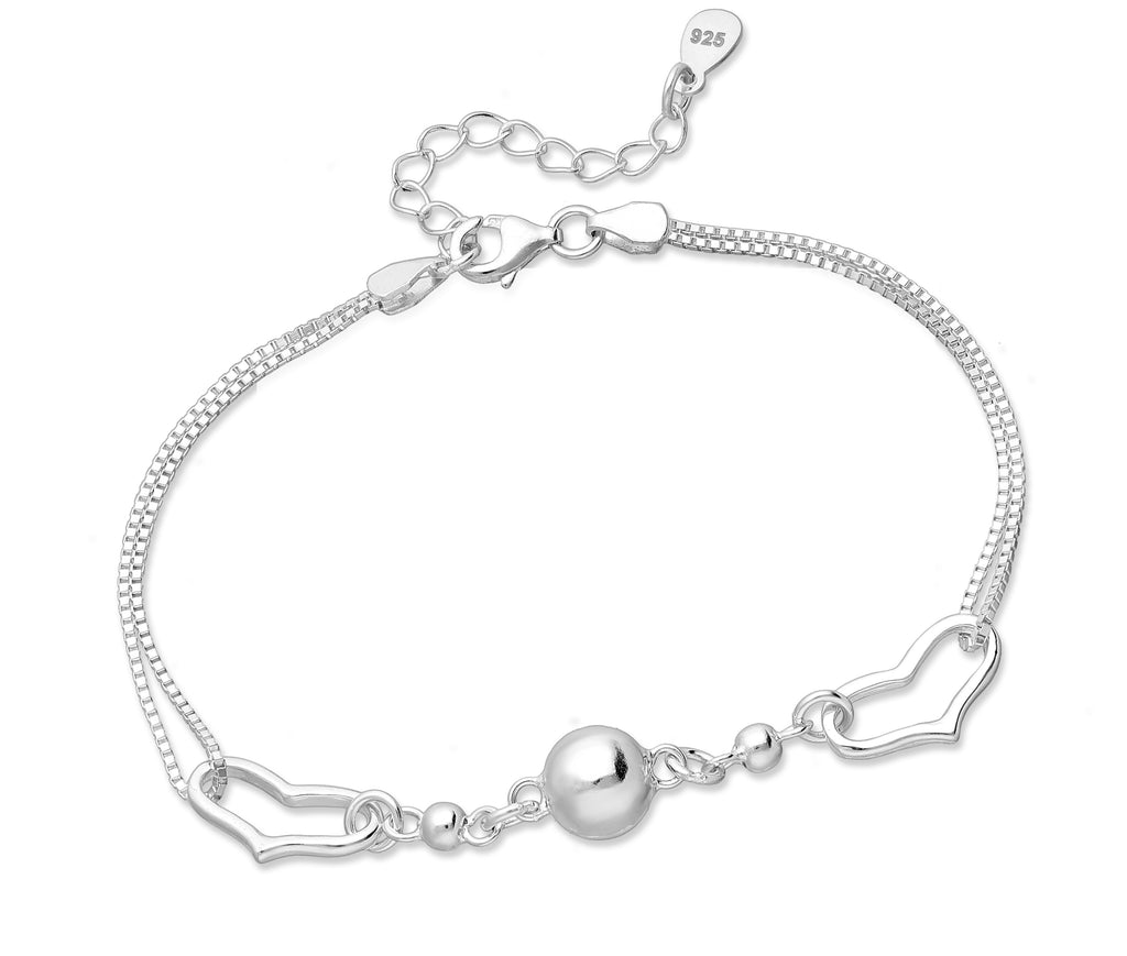 925 Sterling Silver Ball and Heart Bracelet