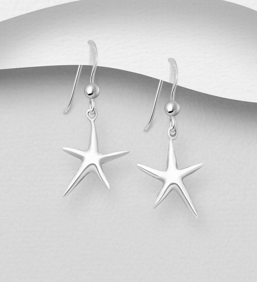 925 Sterling Silver Starfish Hook Earrings