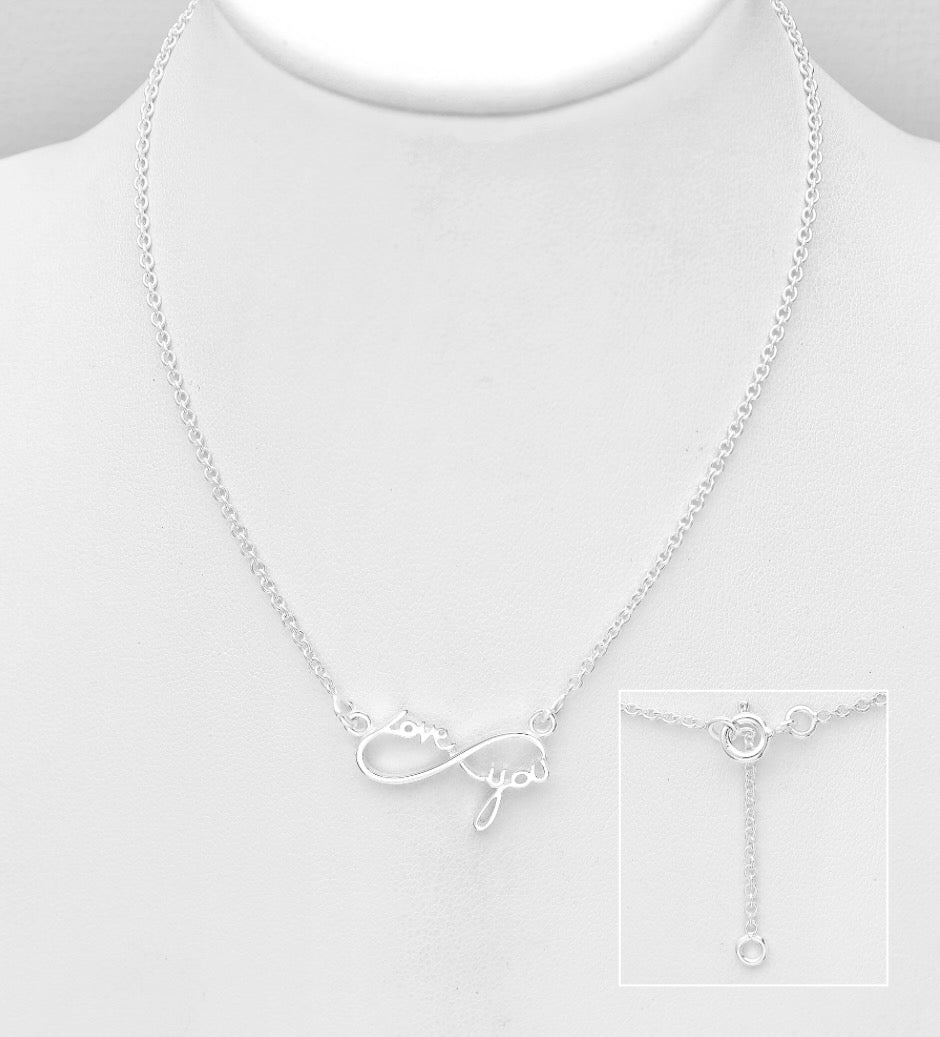 925 Sterling Silver Infinity & "Love you" Necklace