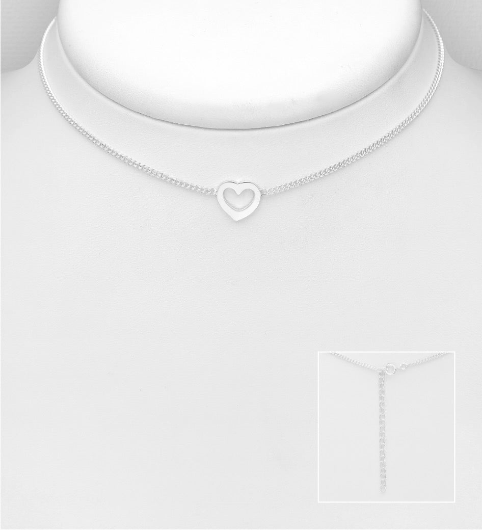 925 Sterling Silver Heart Choker