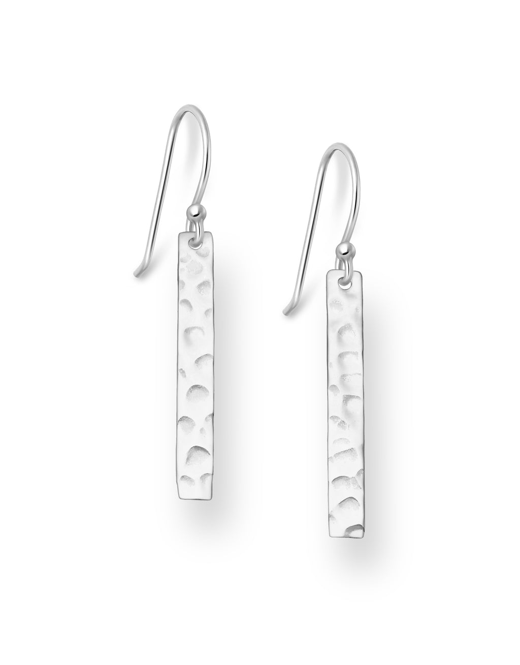 925 Sterling Silver Rectangle Hammered Bar Hook Earrings