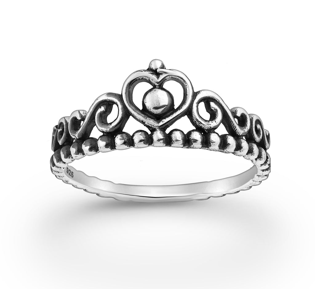 925 Sterling Silver Oxidized Crown Ring