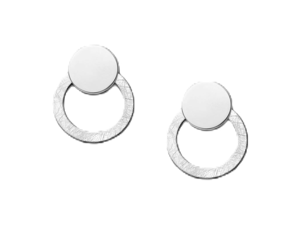 925 Sterling Silver Matte Circle Jacket Earrings
