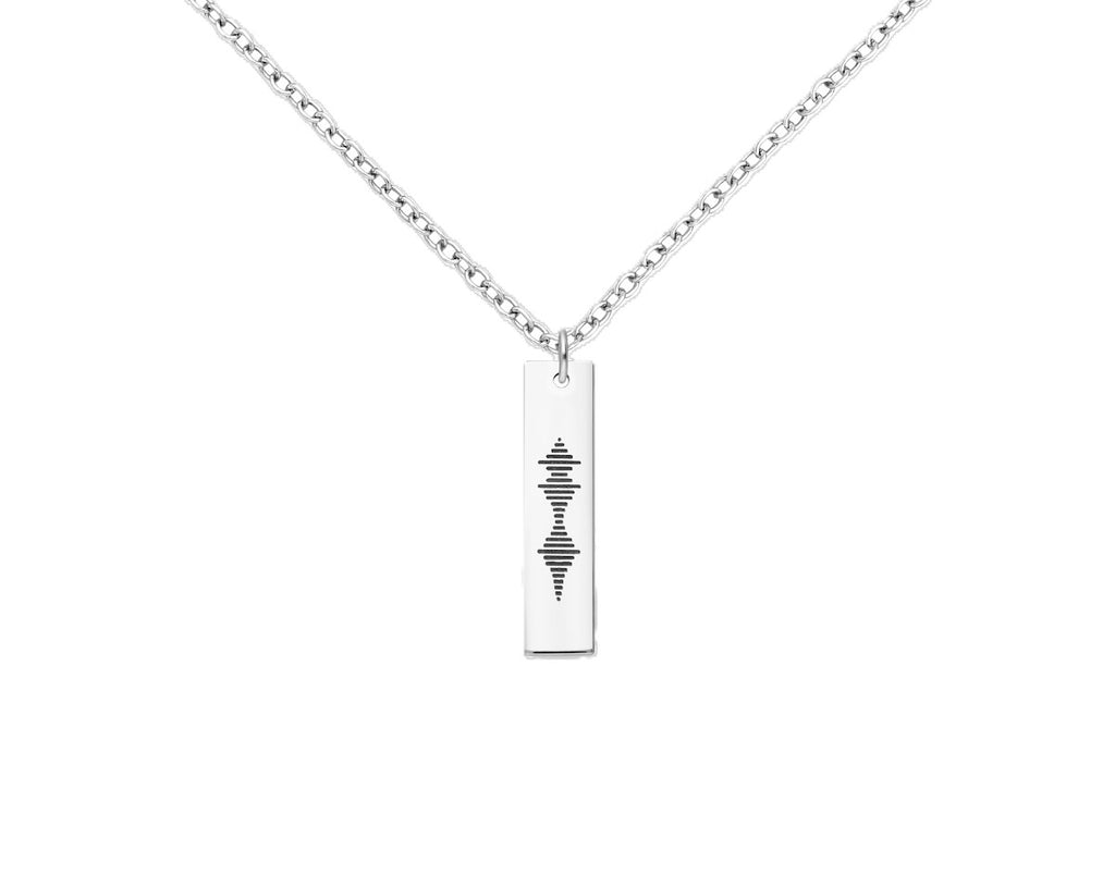 925 Sterling Silver Tag Pendant Engraved with "I love you" Soundwave.