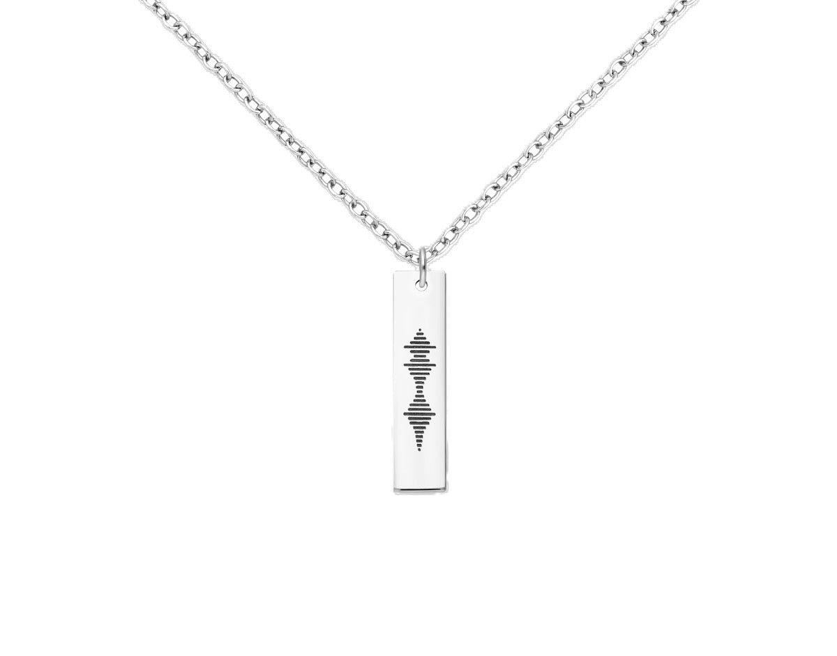 925 Sterling Silver Tag Pendant Engraved with "I love you" Soundwave.