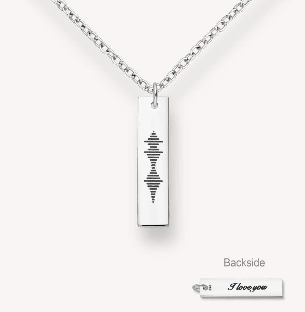 925 Sterling Silver Tag Pendant Engraved with "I love you" Soundwave.