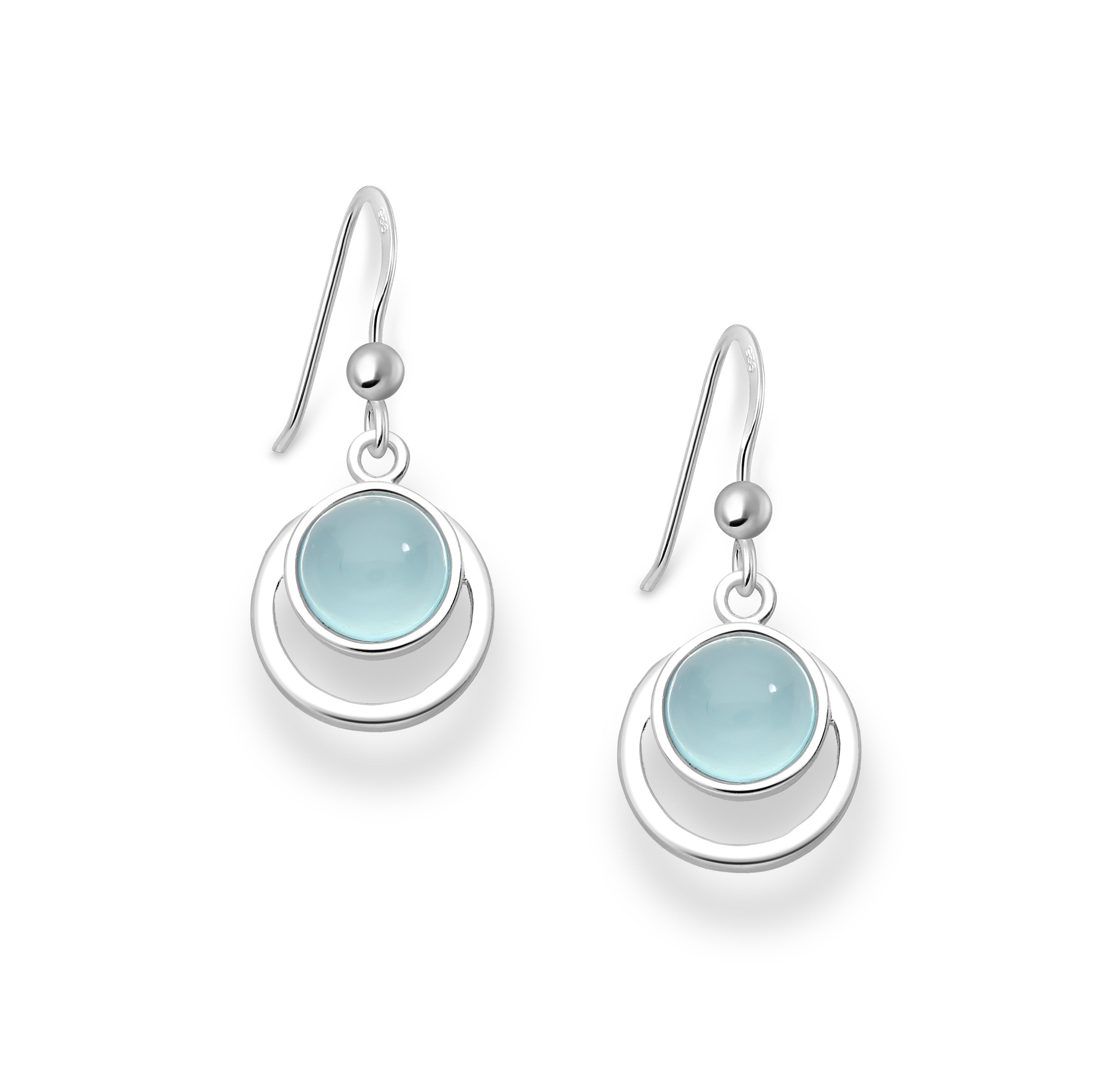 925 Sterling Silver Hook Light Sky-Blue Chalcedony Earrings