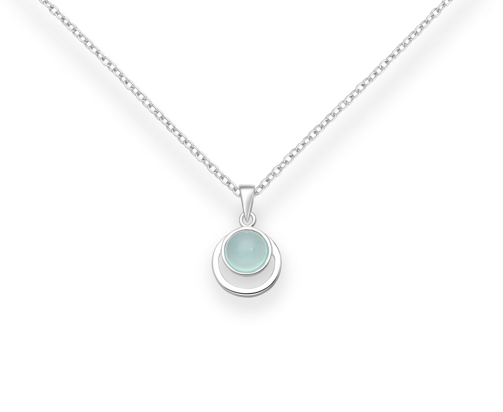 925 Sterling Silver Circle Light-Sky Blue Chalcedony Pendant
