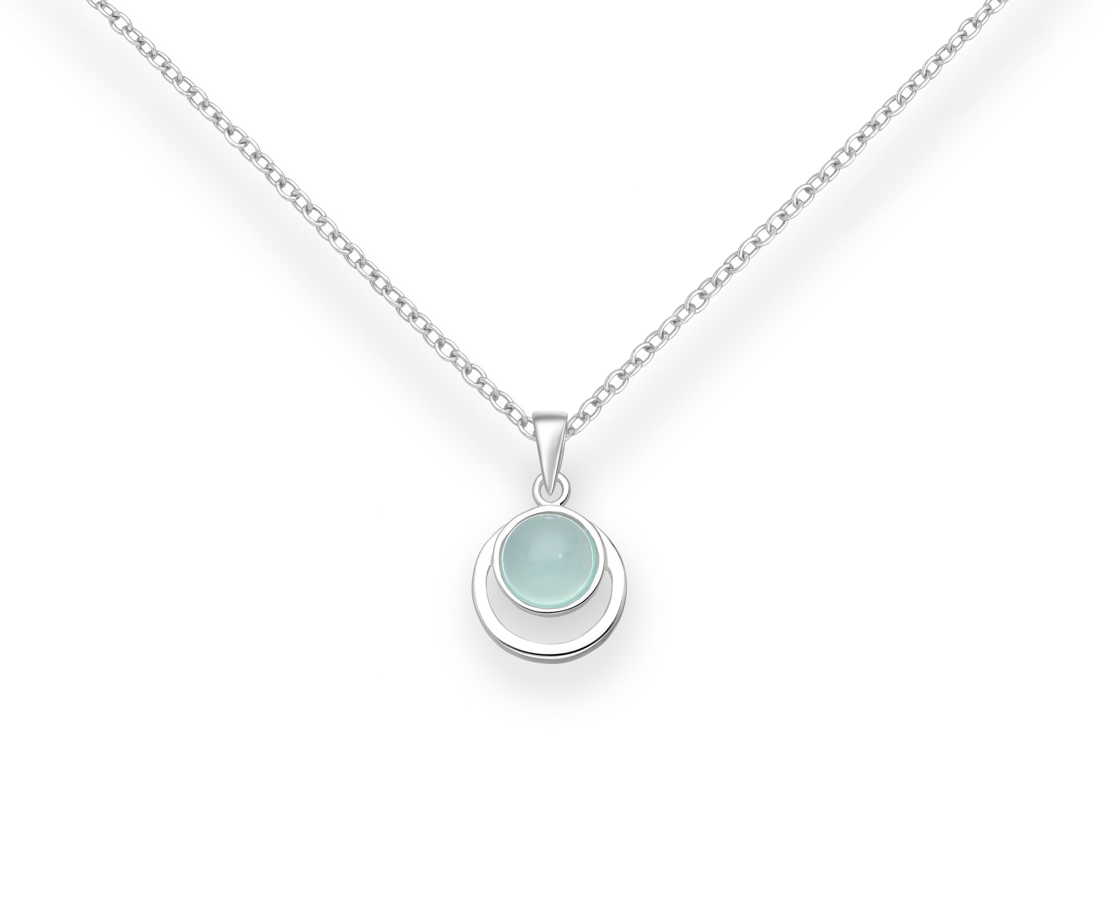 925 Sterling Silver Circle Light-Sky Blue Chalcedony Pendant