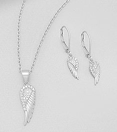 925 Sterling Silver Wings Lever Back Earrings and Pendant Jewelry Set