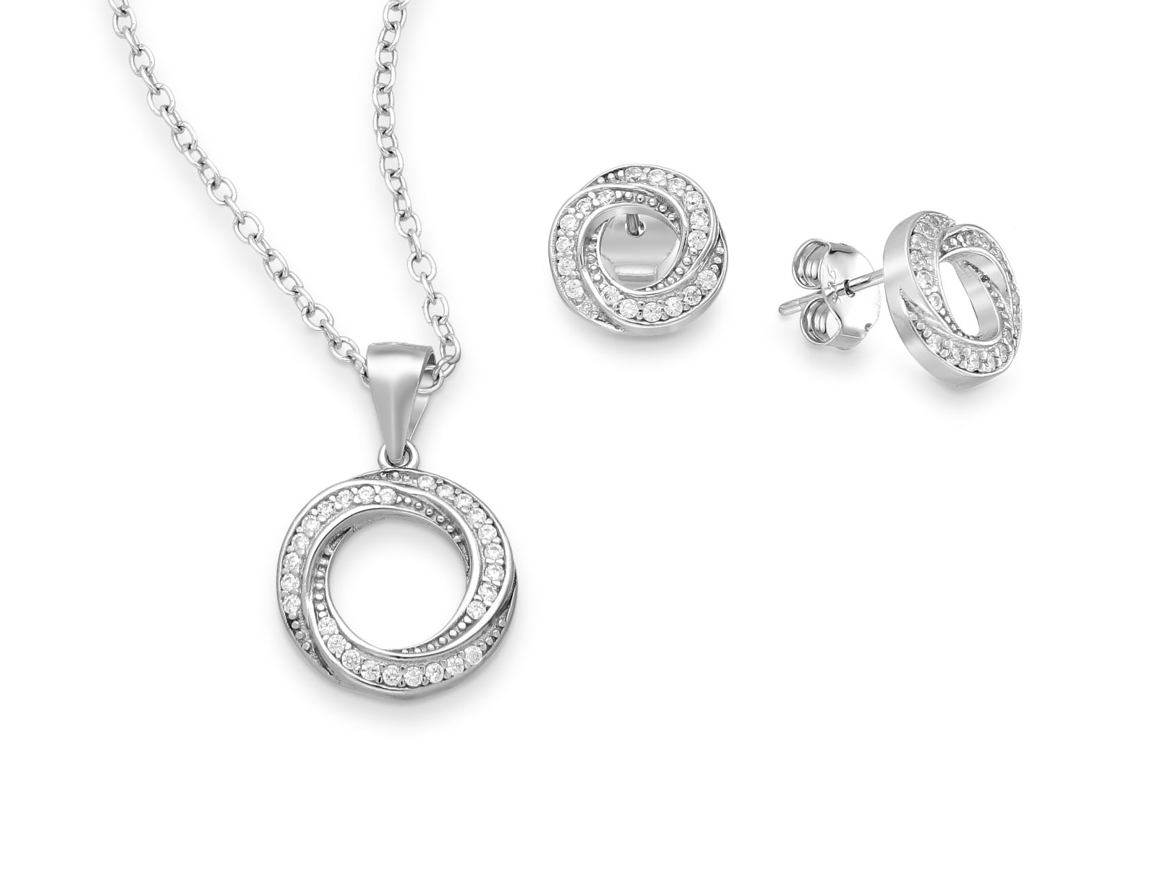 925 Sterling Silver Circle Push-Back Earrings and Pendant Pearl Jewelry Set