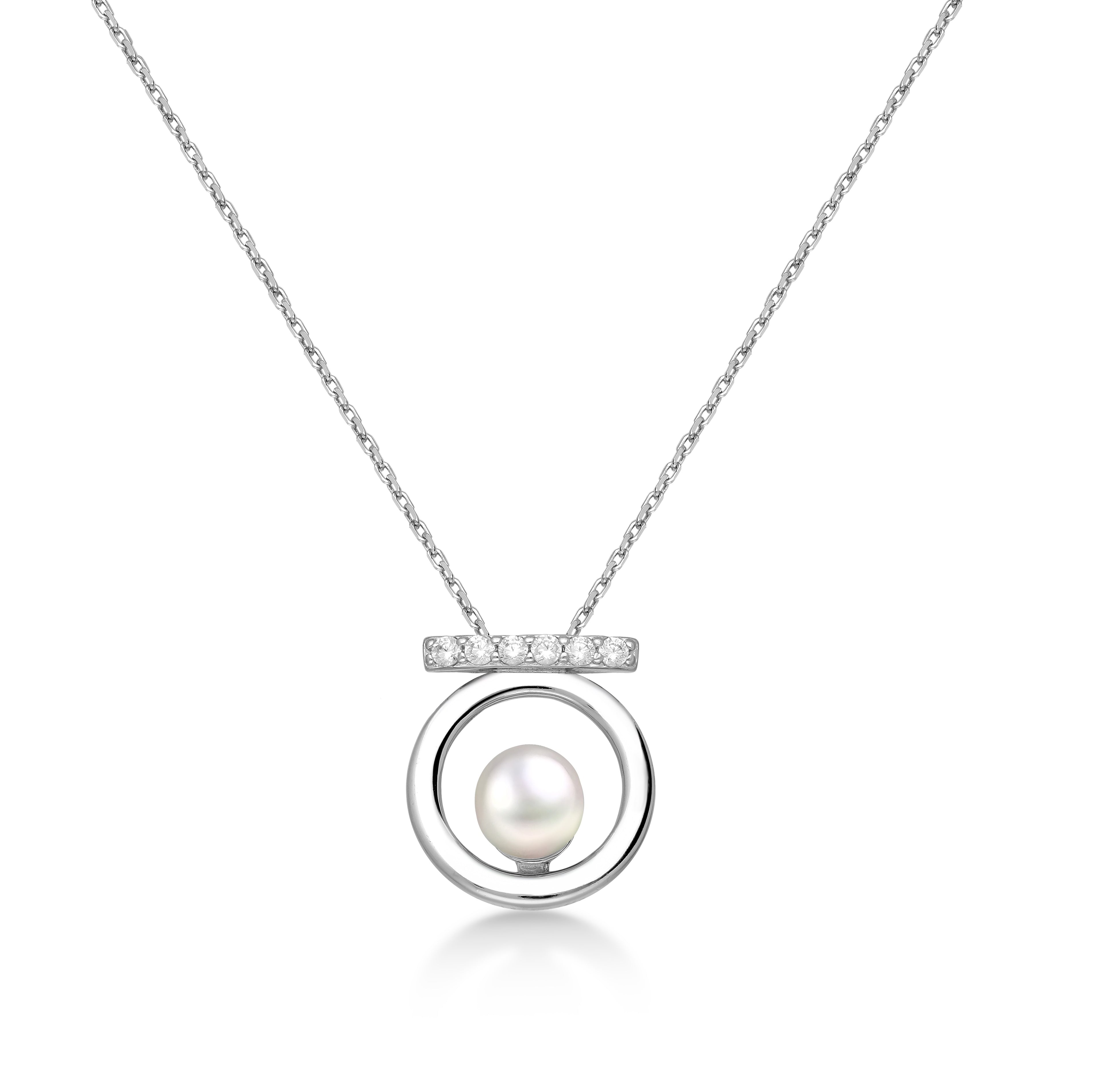925 Sterling Silver Circle and Bar Necklace